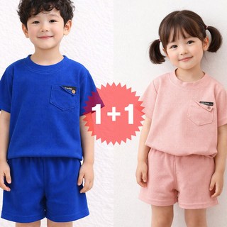 지디오 키즈 반팔 상하복 2개 세트 메쉬 와플면 반소매 티셔츠 밴딩 반바지 쇼츠 봄 여름 실내복