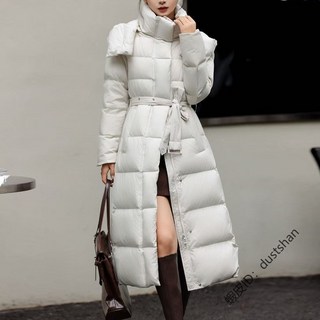 熱賣優選推薦保暖抗寒-30度北海道玩雪必備高端長款束腰羽絨服女2025冬季時尚加厚白鴨絨連帽過膝外套潮