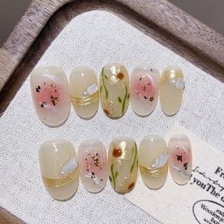 金葉之舞 日系手工穿戴甲 指甲貼片 HNP141, 1個, HNP141-短方(長約1.5CM),M碼(實品拍攝)