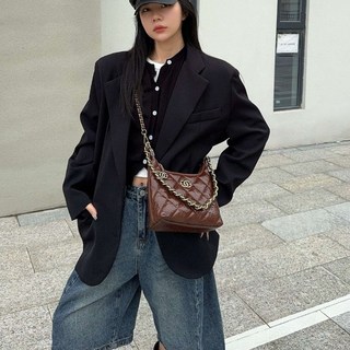 小香風菱格鏈條包 流浪包 女百搭小衆中古腋下包 單肩斜挎包 小托特包 大衣專屬搭配包包 斜跨女包 百搭時髦揹包 生日禮物