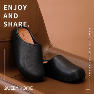 QUEEY HOME 防水包頭拖鞋，居家外穿兩用, 10 cm, 黑色:35-36【標準碼】