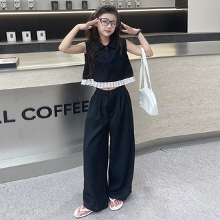 슈가푸딩 주니어 블랙와이드팬츠셋업 초등학생 중학생 주니어프릴나시 주니어와이드팬츠 하객룩 외출룩 초등여아 중등여아 주니어여하 데일리룩