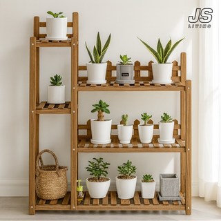 JS리빙 베란다 화분 선반대 원목 3단 거실 인테리어 화분다이 계단식 실내 식물 다육이 정리대 선반 테라스 스탠드 화분받침대 우드 조립식 @JSLIVING-042154WOOD98A