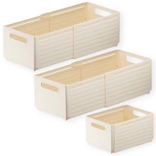 찬란한리빙 길이조절 서랍 정리함 확장형 다용도 주방 수납함, 3개, 크림베이지