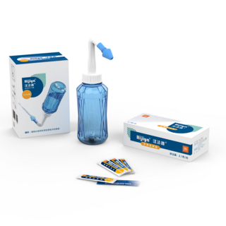 漢潔雅洗鼻器 家用成人兒童鼻腔沖洗器 手動洗鼻壺, 1個, 潔鼻器雙噴頭套裝+33包專用鹽