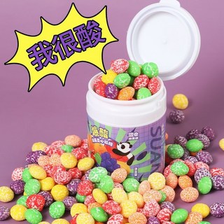 【喵喵 】低糖低卡 諾米潘達爆酸水果充氣柔心軟糖彩虹糖混合水果味清新罐裝, 1個, 100g,爆酸水果味*2