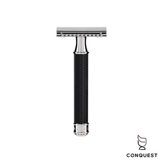 CONQUEST 德國 MUHLE 穆勒 R89 黑色安全刮鬍刀，三件式封閉刀頭設計，新手入門推薦，安全舒適刮鬍體驗, 1個, 刮鬍刀 + 收納安全套 + 刀片10片