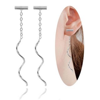 WGXIA Spiral Threader 귀걸이 925 Sterling Silver Tiny 핸드메이드 롱 풀스루 10대 소녀용 트위스트 선형 드롭 댕글 여성용 트렌디한 선물용