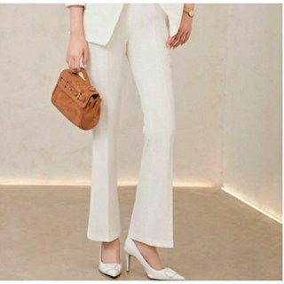 遇見 長袖韓版時尚修身女職業西裝套裝 OL上班族工作服 3色可選 加大尺寸8937, 白色喇叭褲,4XL