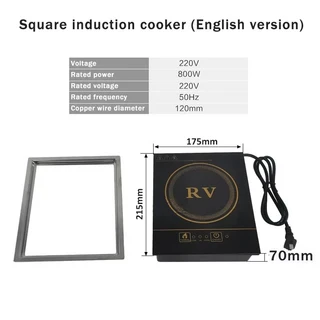 RV 인덕션 쿠커 220V 내장 보더 라운드 스퀘어 터치 컨트롤 자동차 홈 요트 주방용, 02 square
