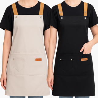 MACHIO 어깨끈 3단길이조절 생활방수 1+1 앞치마, 베이지 + 블랙, 1세트