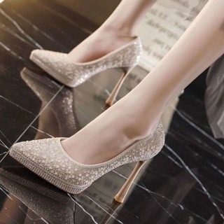 水晶婚鞋 法式名媛高跟鞋, 銀色,36