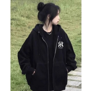 【臺灣出貨 】 秋冬新款黑色簡約個性潮流連帽衛衣美式寬鬆開衫拉鏈外套女情侶裝 正韓帽踢 連帽大學t 帽T 連帽衛衣