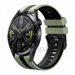 適用於華為 Watch GT6 46mm 矽膠腕帶 Huawei GT5/GT4 46mm 豎紋雙色錶帶, 薄荷綠黑,GT2 / GT3 42mm, 1個