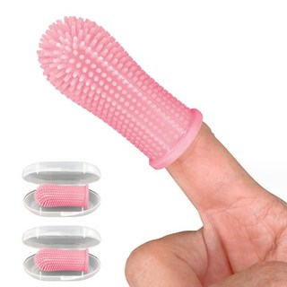 유즈펫 강아지 360도 실리콘 손가락칫솔 4p + 케이스 4p 세트, 핑크, 1세트