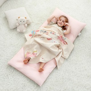 cchhaaww 幼兒園睡墊 兒童睡袋 加厚6公分 四件套 台灣製, 涼感粉獨角獸, 1套