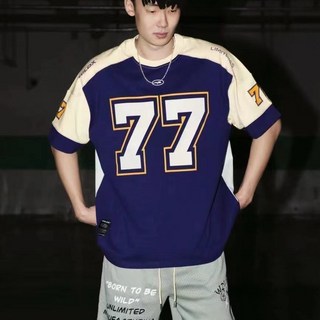 77號冰球服美式復古運動高街休閒橄欖球籃球嘻哈球衣T恤男女