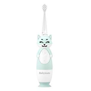 Babymate 光能音波震動牙刷 兒童電動牙刷 狐狸黃 吸盤站立式, 1個, 電動牙刷薄荷綠色