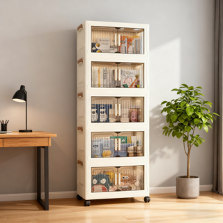 Serendipity Bloom 접이식 수납장 이동식 대용량 다기능 수납장 설치 없이 이중 문 생활용 박스 H158-030, 5단