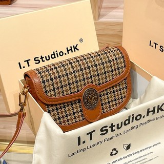 I.T Studio.HK 復古斜挎包 真皮拼接波士頓包款