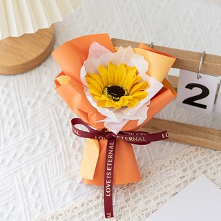 康乃馨香皂花仿真花節日禮物手工花束 花束長度18CM 寬度13CM, 橙色紙太陽花,花束長度18CM  寬度13CM, 1個
