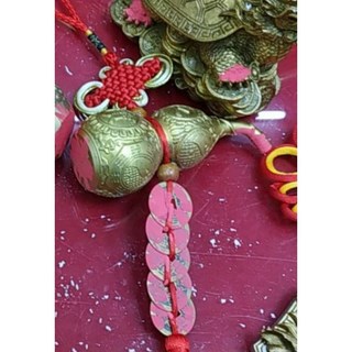 佐運門 銅葫蘆 金葫蘆 招財擺飾, 葫蘆五帝錢 10CM,過爐開光