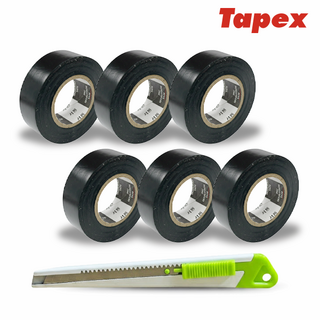 서통테이프 UL인증 PVC 심플 전기 절연 사계절 전기테이프 블랙 6개 세트 커터칼 포함