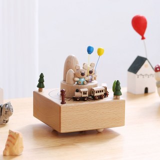 뮤직박스 태엽 오르골 회전목마 장난감 나무 책상 장식품 기계식 시계 장치, 라라곰기차-음악