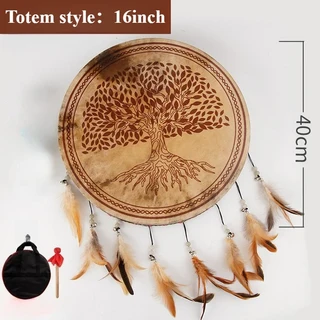 양피 수제 탬버린 요가 명상 핸드 사운드 치료 성인 초보자 타악기, 06 Totem Style 40CM