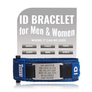 남성 및 여성을 위한 BECK iD 맞춤형 의료 신분증 팔찌 - 응급 식별을 위한 맞춤 각인 - 의료 정보가 포함된 나일론 손목 밴드 - 스포츠 여행 및 야외 활동에 이상적입니다