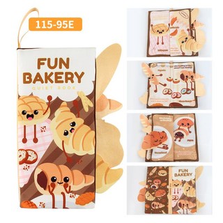 DFMEI 源頭0-3歲寶寶尾巴布書帶牙膠可啃咬撕不爛嬰兒布書早教玩具, 1個, E款麪包尾巴布書四頁八面44G:如圖