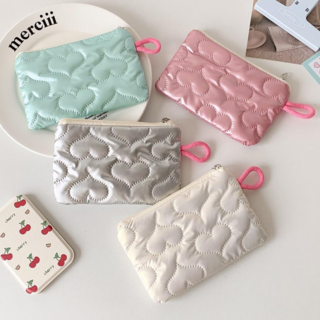 펄 퀼팅 하트파우치 지퍼 화장품 미니 파우치 카드 동전 지갑