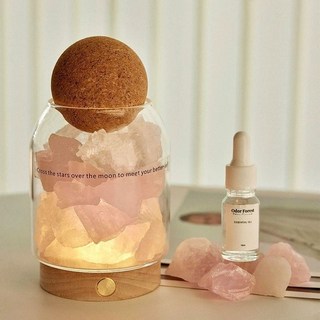 擴香石 精油 汽車香氛 無火香薰擴香石香薰精油擺件室內持久香薰禮盒結婚伴手禮高級套裝 生日禮物 桌面擺件, 粉白水晶石+底座+精油 【普通裝】,梔子花, 1個