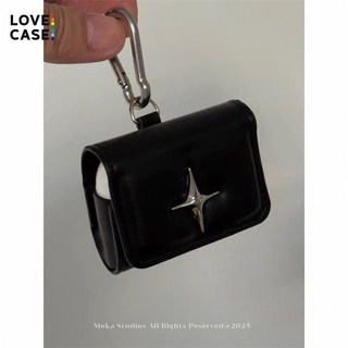 AirPods 保護套 原創極簡小眾暗黑風十字星金屬 適用於 AirPods 1/2/3/4 Pro 2 3代, 1個, 耳機套+掛鉤,AirPods1/2代