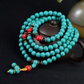 天然綠松石108顆佛珠手鏈 藏式民族風男女款綠松石手串