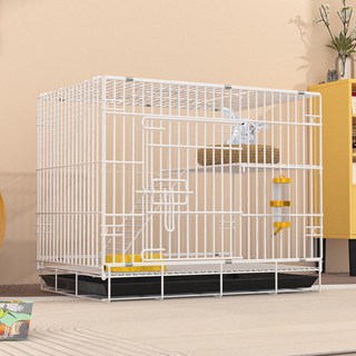 兔子籠子家用摺疊室內養兔易清糞戶外攜帶便捷垂耳兔加密兔籠貓籠, 1個, 白色60雙層2.0加密【帶平臺爬梯】:籠子+托盤