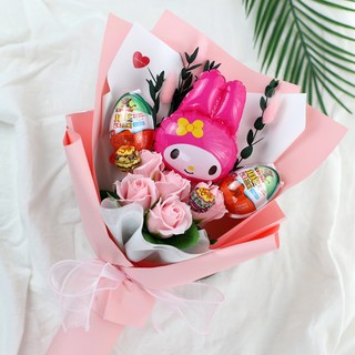 산리오 킨더조이 꽃다발 사탕 졸업식 학예회 재롱잔치 발표회 마이멜로디 포차코 쿠로미 잔망루피, 캐릭터 풍선 꽃다발: 포차코+남아