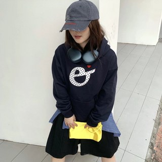 AEAE 韓國小眾品牌 波點字母愛心貼布刺繡加絨連帽衛衣 寬鬆百搭帽衫