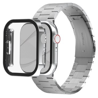 아이메이드잇 애플워치 호환 로이스 메탈 스트랩 + 풀커버 보호 일체형 케이스, 실버