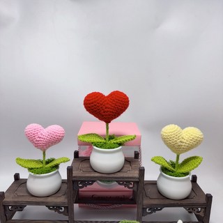 向日葵 太陽花 毛線編織花束 畢業禮物 辦公擺件, 1個, 成品愛心桃（送禮袋）顔色任選