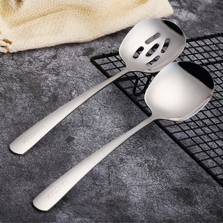 美廚 304不銹鋼勺子 加大飯勺菜勺漏勺 加長加厚分餐分菜勺兩件套廚房用具廚房用品不鏽鋼家用廚具環保餐具居家用品, 1個, 2件套 Mccu073