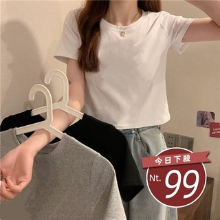 韓版顯瘦素色短版上衣 - 女裝短袖T恤