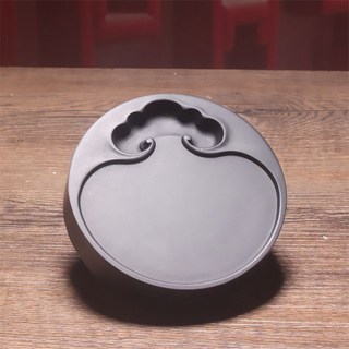 巨匠工廠中國歙硯老坑小楷硯臺/笑口常開/龍尾原石硯臺籽料文房四寶, 如意素硯/送布袋9*9*1.8cm, 1個