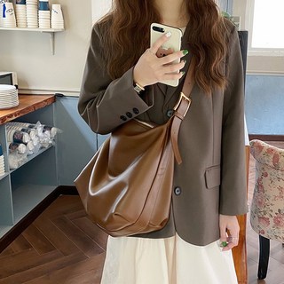 韓版大容量托特包 通勤側背包 單肩包 軟皮女包 A4筆電包 斜背包, 棕色