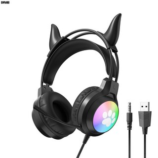 DFMEI 新款鹿耳電競吃雞耳麥RGB有線頭戴式臺式電腦耳機遊戲PS5專用, SY-G50黑色魔PS5發光耳機, 如圖