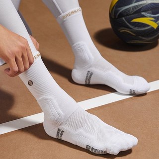 bkcxzice破冰夏季透氣純白運動襪男女中長筒專業實戰毛巾底籃球襪, 破冰金標籃球襪-白色,均碼, 1個