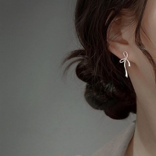 핑키몰 925실버 은침 리본 여성용 귀걸이