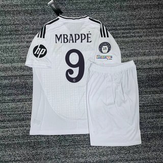 24/25 皇馬主場球衣 歐冠 球迷版 短袖 足球服, 1個, 主場套裝9號姆巴佩（帶臂章）L