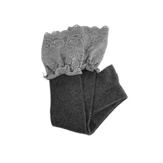 蕾絲荷葉邊襪套 堆疊風格 彈性束口 灰色