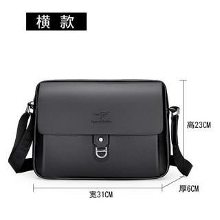 2025時尚品牌男包 男士斜背包 斜背包 商務單背包 大容量軟皮休閒包【奧特萊斯】, 橫版黑色